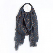 Navy Cotton Scarf with Orange Multi Star Print by Peace of Mind